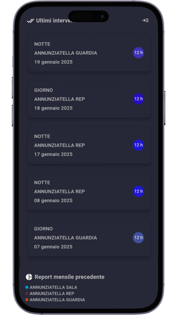 3 Mockup app mobile che permette di vedere gli ultimi interventi