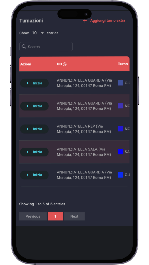 4-1 Mockup app mobile che permette di vedere i turni